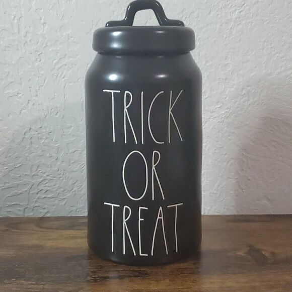 RAE DUNN Trick or Treat Tall Black Canister 2020 HTF - Picture 1 of 9
